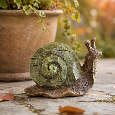 Handmade Ceramic Snail Figurine Green Shell 9 Inch Garden Shelf Decor Art Rustic