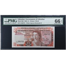 [#980228] Gibraltar, 1 Pound, 1986-10-21, UNC 66 EPQ, PMG