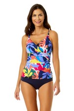 Anne Cole Twist-Front Underwire Tankini Top Tropical Floral, Size 34DD/36D NWT