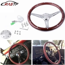 380mm 15inch Classic Steering Wheel Dark Stained Wood Grip with Rivets 