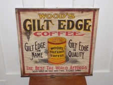 Vintage Wood’s Gilt Edge Coffee Cloth Store Banner
