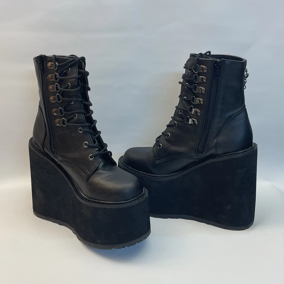 Demonia Swing 101 黑色楔形厚底靴女式 7.5/8 — 第 3/4 张图片