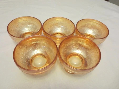 Set of 5 Jeanette Glass Floragold Louisa Sherbets