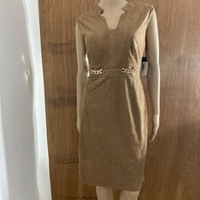 Tahari ASL Womens Tan Faux Suede Belted Gold Chain Sheath Dress Size 6
