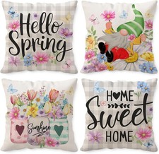 Spring Pillow Covers 18x18, Home Sweet Home Outdoor Throw Pillowcase, Farmhouse