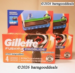 GILLETTE FUSION5 PROGLIDE RAZOR BLADE REFILLS, 4 CART'S EACH X 2 = 8 TOTAL, NEW