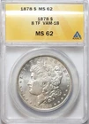 1878 8TF $1 Morgan Silver Dollar ANACS MS62 VAM-18 - Doubled Date - Lustrous