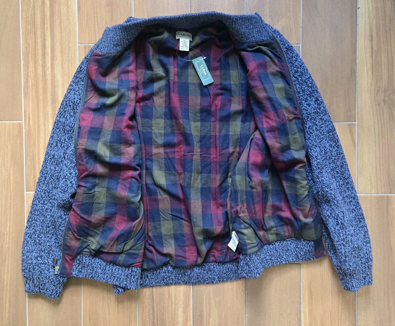 L.L. Bean Classic Lambswool Sweater Full-Zip Flannel-Lined Men's XL Carbon Navy image 4
