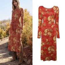 Johnny Was The Janie Favorite Tie Front Jersey Dress L Boho Red Paisley Midi
