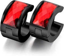 Aretes Para Hombre Con Cristal Rojo De Acero Inoxidable Di�Metro 11Mm Ancho 7Mmy