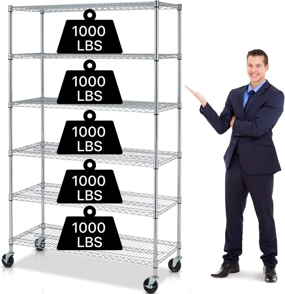 6-Tier Wire Shelving Unit NSF Metal Storage Rack 6000 LBS Capacity 18 ...