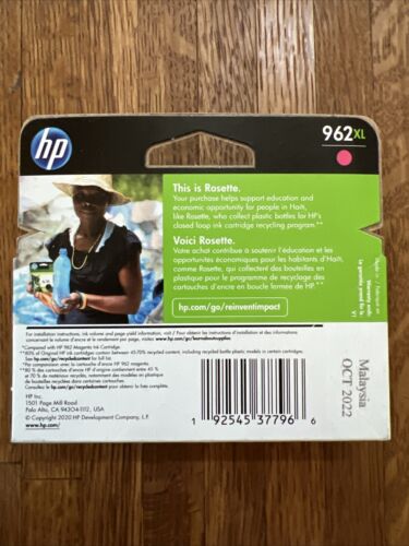 Original HP 962XL Magenta/pink High Yield Ink Exp 10/2022 New Sealed - Picture 2 of 2