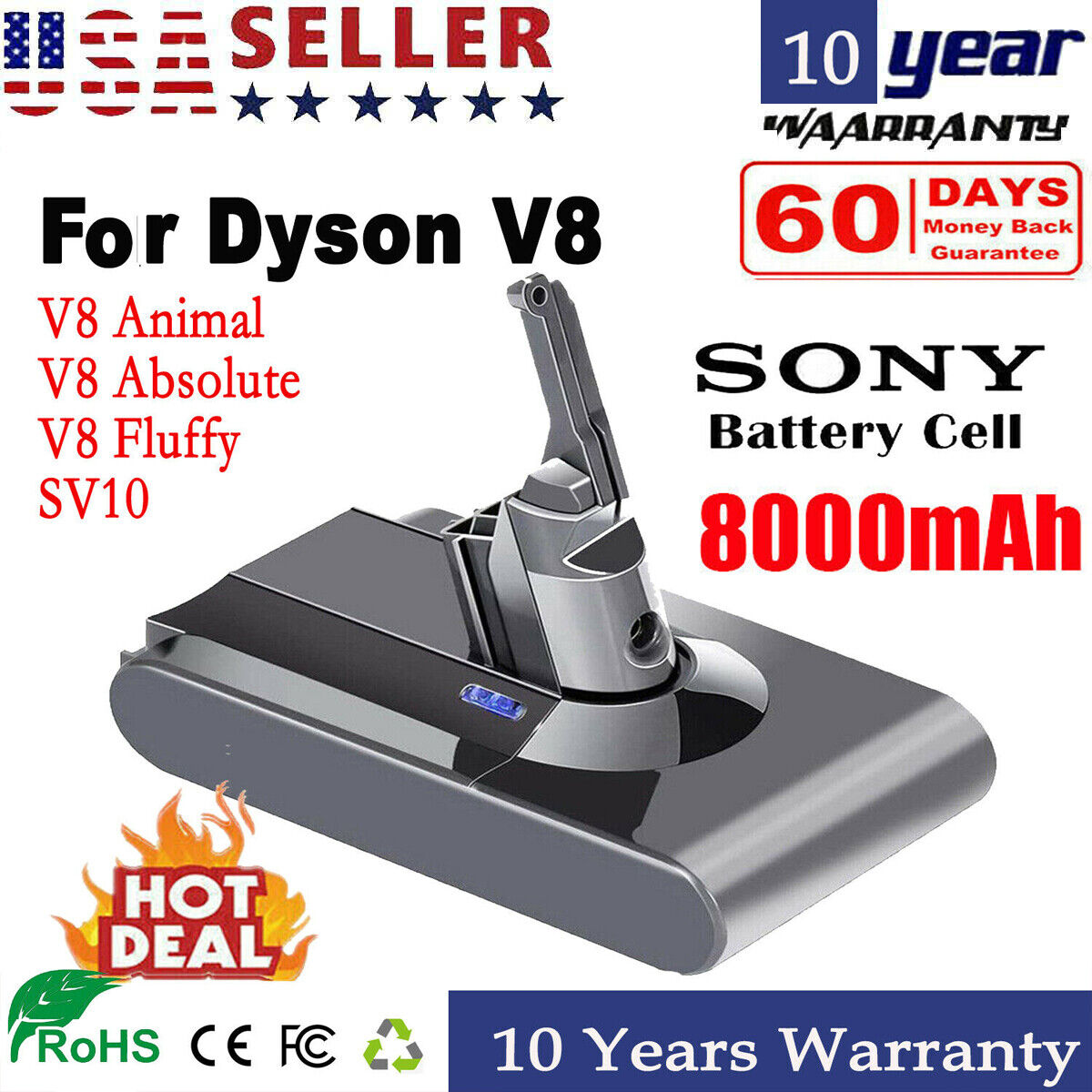 8000mAh  Li-ion Battery For Dyson V8 Absolute SV10 Animal Vacuum  Cleaner US | eBay