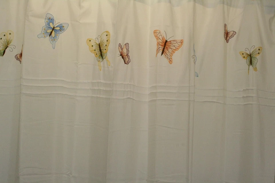 Butterfly Embroidered Fabric Shower Curtain Mariposa 70Wx72L - Image 2 of 4