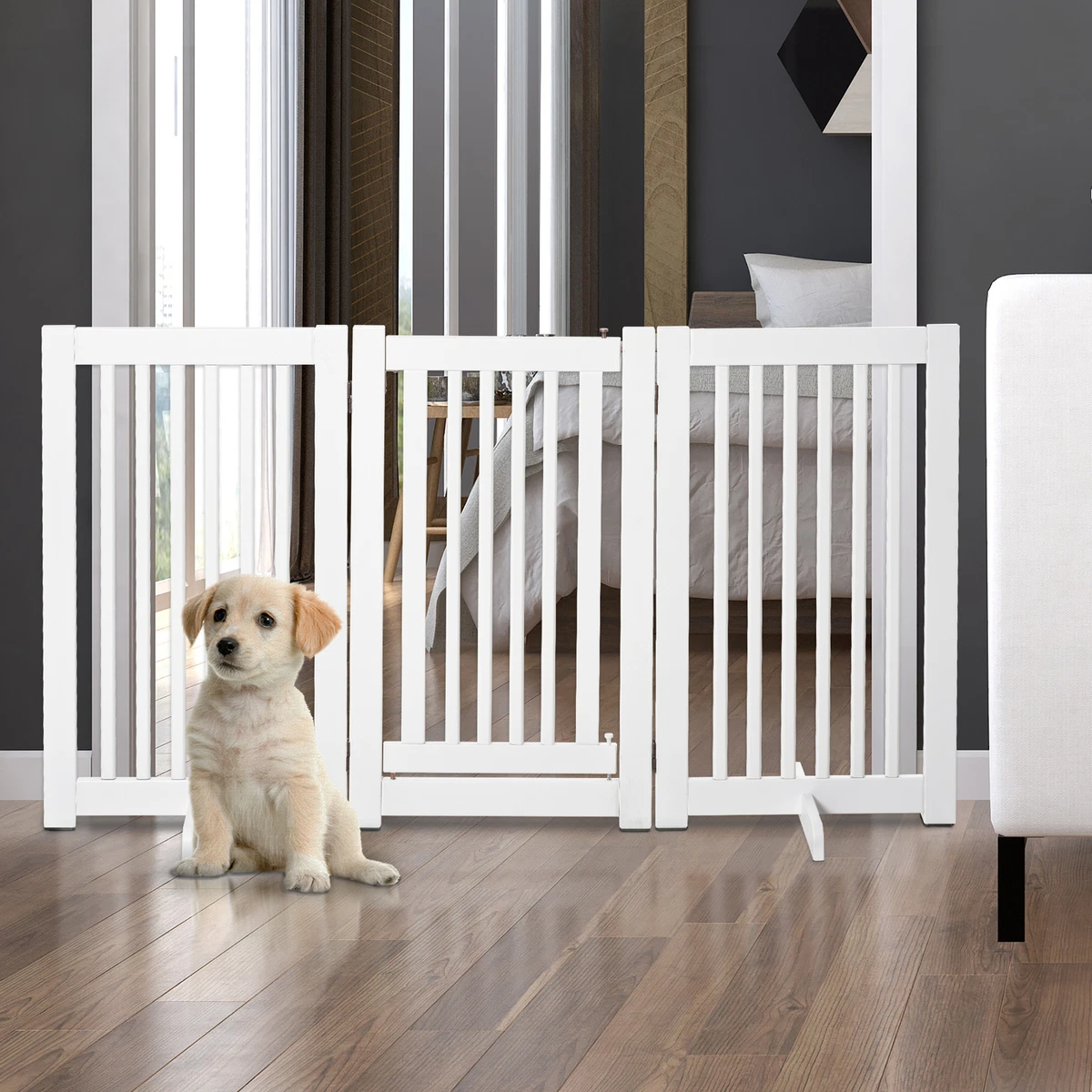 MDF Dog Gate Step over Panel Fence Expandable Folding w Latch