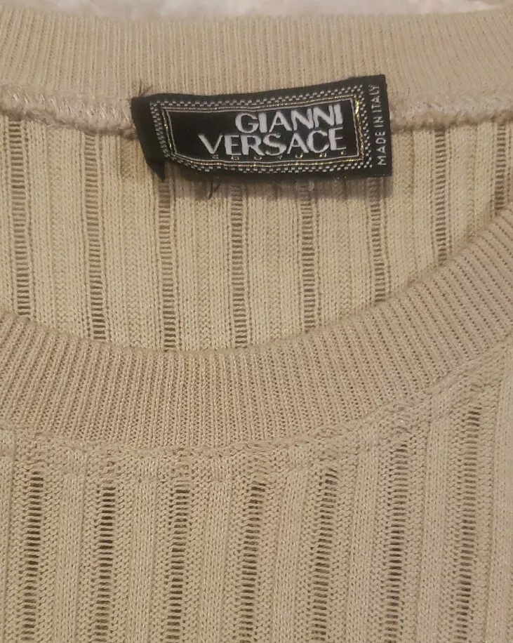 Vintage Versace Black label Beige Ribbed Long Sleeve Pullover Size L