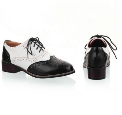 Women's Brogue Shoes Lace Up Casual Oxfords Two Tone Wing Tip College Plus Size