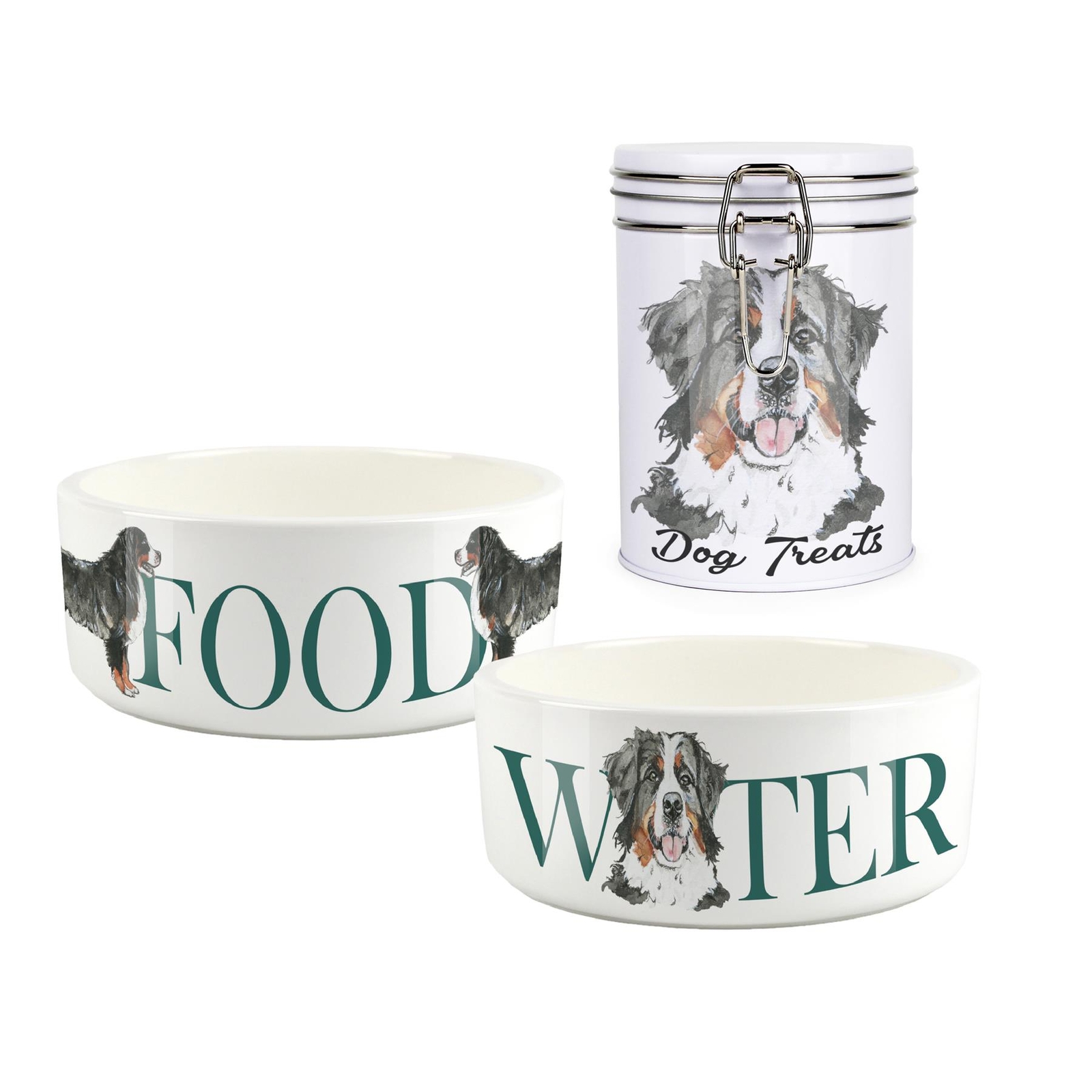 Bernese Mountain Dog Pet Bowls & Treat Canister Set - Food/Water Dog Gifts
