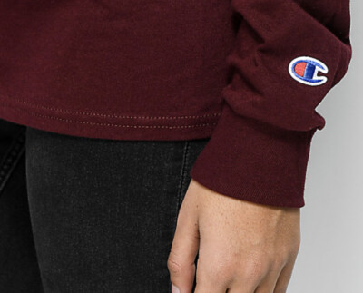 Champion Long Sleeve T Shirt Sweatshirt Wine Burgundy Men Free Ship Size  Small