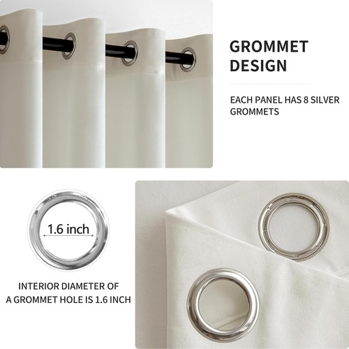 Elegant Off White Velvet Grommet Curtains - Thermal Insulated, 90 x 52 Inch Set - Picture 4 of 8