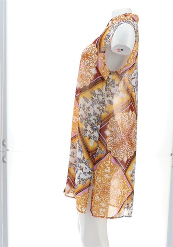 Susan Graver Printed Sheer Chiffon Button Vest Set Gold Lilac 12 NWOT (881) - Picture 3 of 10