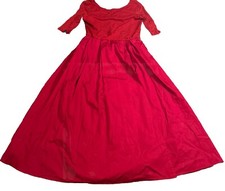 MAX MARA Red AFFINE 3/4 Sleeve Belted A-line Midi Fit Flare Dress Cond As Is