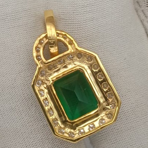 5.20ct Emerald Cut Natural Emerald Gemstone Diamond Pendant Real 14K Yellow Gold - Picture 7 of 16