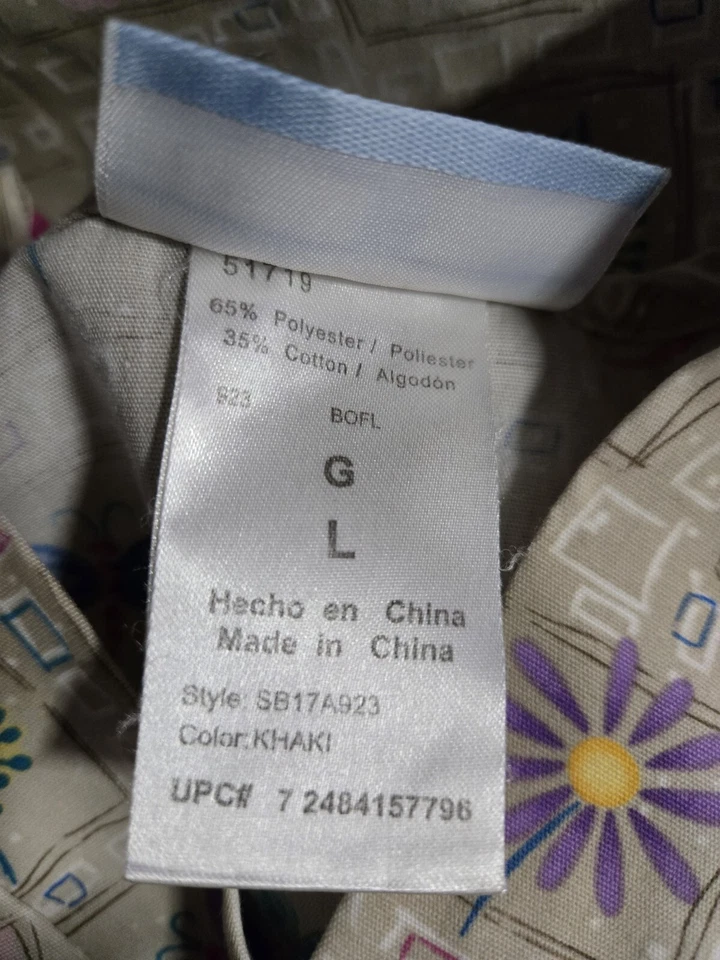 SB Scrubs Scrub Top size L-Tan/Pastel Floral Classic V-Neck-Chest 25"/L 28" - Image 4 of 4