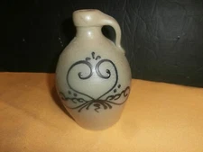 1988 Maple City Pottery Monmouth IL Stoneware Jug w/ Blue Heart Decoration