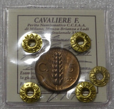 5 CENTESIMI SPIGA 1925 PERIZIATA CAVALIERE FDC ECCEZIONALE RAME ROSSO