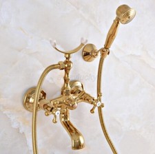 Gold Color Brass Wall Mount Bathroom Clawfoot Tub Filler Faucet Handshower