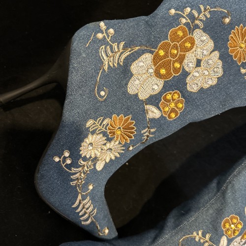 Women's Darling Boots Embroidered Floral Suede High Heels Boots Denim Size 6 - Picture 9 of 10