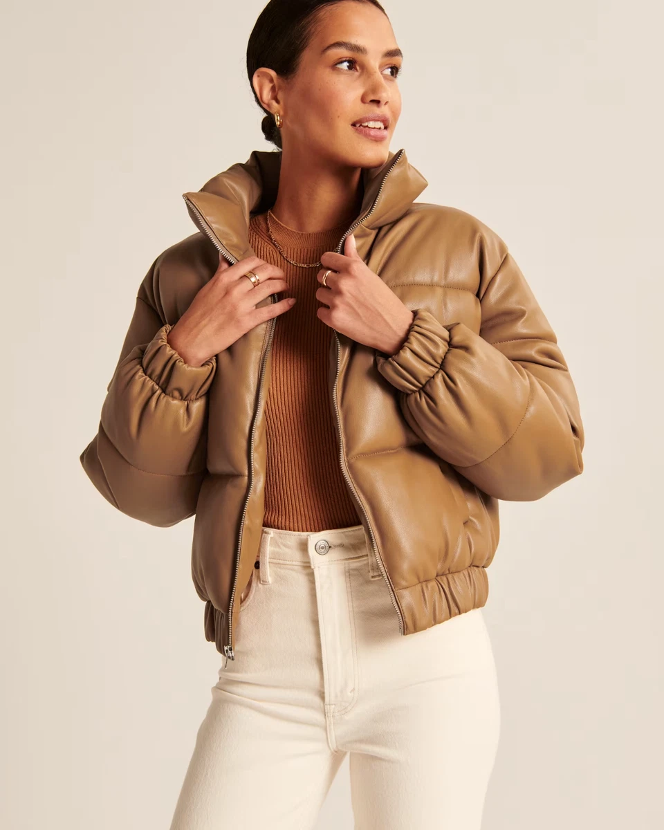 ABERCROMBIE FITCH A F Women s Ultra Mini Puffer Jacket Brown NWT 160 Retail