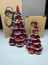 2 Vintage FENTON CHRISTMAS TREE RUBY RED GLASS, 4& 6 Glows Cadmium, Gold Gin