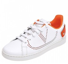 Valentino Women s White Leather Sneakers. Rockstud Orange Contrast. Size 36