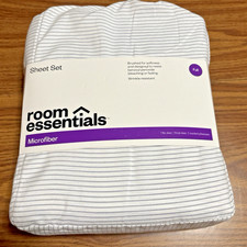 Room Essentials Microfiber Gray White Stripe Full Size Sheet Set NWT