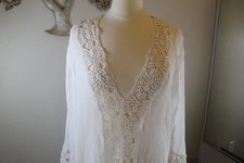 La Blanca Island Fare Crocheted Lace Trim Tunic Swim Cover-Up Size LG NWOT