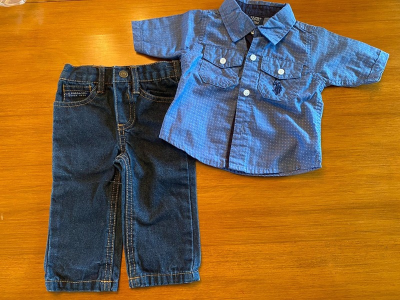 Baby Boy 3-6 Mo U.S. Polo Assn Denim Jeans & Shirt Adorable! EUC