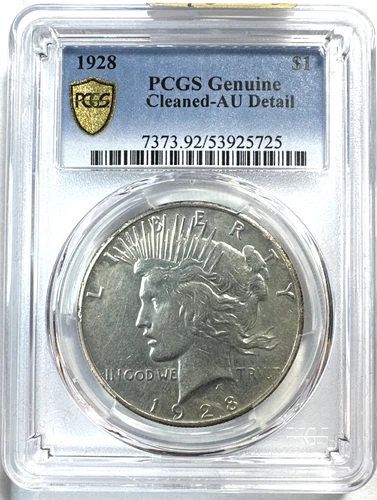 1928 Peace Dollar PCGS Genuine Cleaned AU details key date