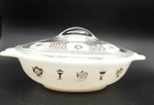 Rare Vintage 2QT Mid Century Gold Design Glasbake Casserole Dish with Lid