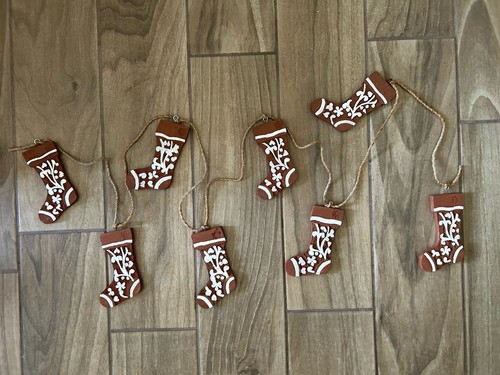 Handgefertigte bemalte Holz Weihnachtsstrumpf Girlande Lebkuchen Landhaus Hütte - Bild 3 von 7