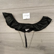 BN Vintage Ann Summers Harlow Black Wet Look Frill Crotchless Chain Thong Sz Mdm