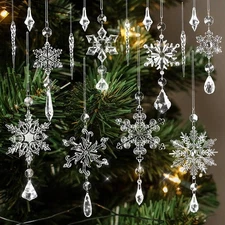 Christmas Tree Ornaments, 16pcs Crystal Snowflake Ornaments Clear 