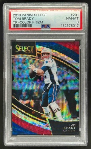 2018 Select Tom Brady Tri Color Prizm Field Level #/99 Patriots PSA 8