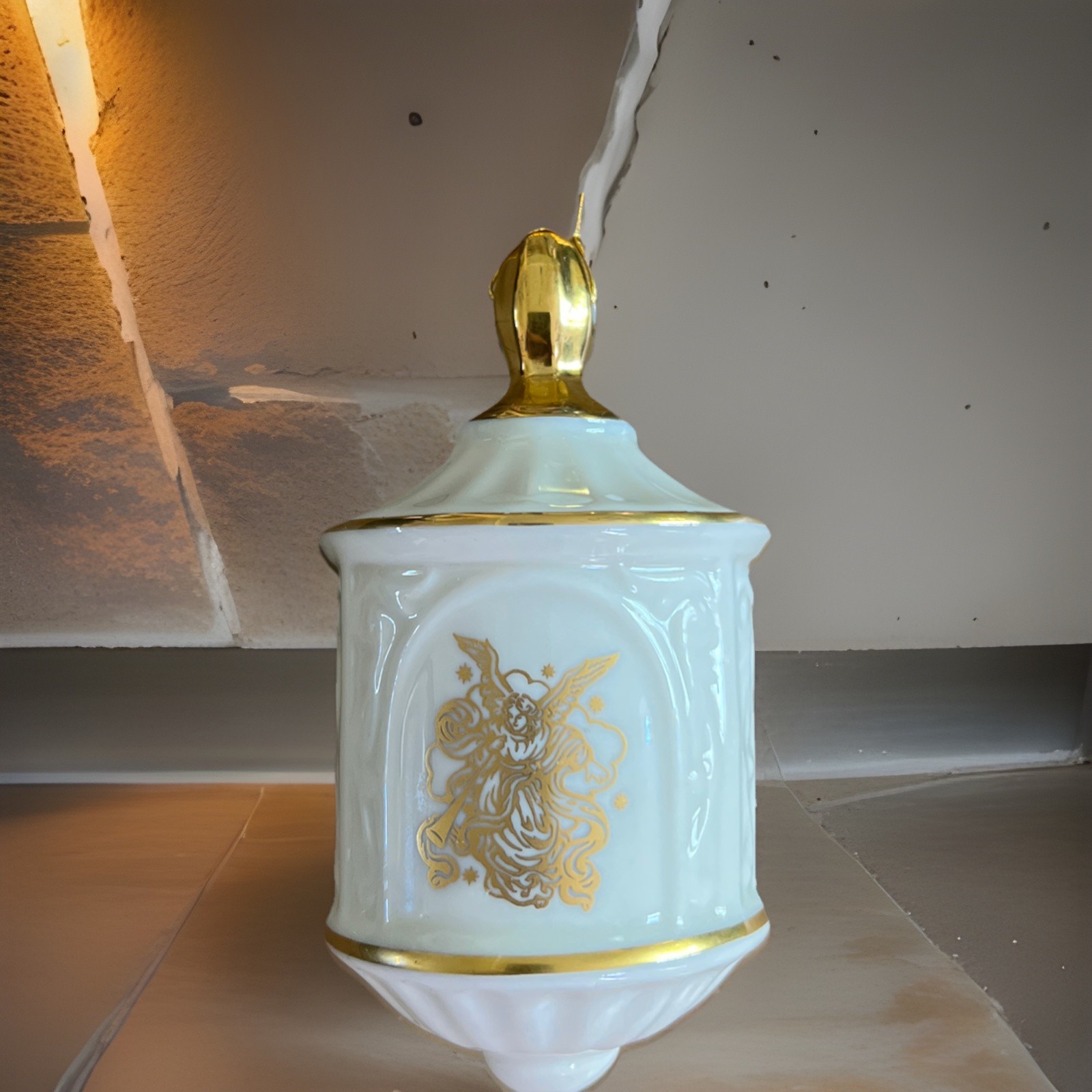 Vintage LENOX Lantern Drop Type Christmas Ornament Angel Motif Design Ivory/Gold