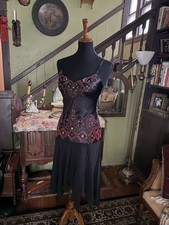 Vtg Y2K Silk Sue Wong Red And Black Beaded Dress Sz 2 Excellent Condition