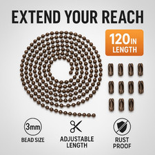 Ceiling Fan Pull Chain Extension Bronze 120in 3mm Bead Chain 12 Connectors