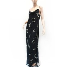 Karen Kane Black Vintage 90’s Y2K Maxi Dress Floral Embroidered Bias straps 14