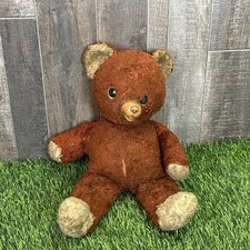 Vintage 1950s Teddy Bear Brown Plush Unmarked Stuffed Animal Mid Century