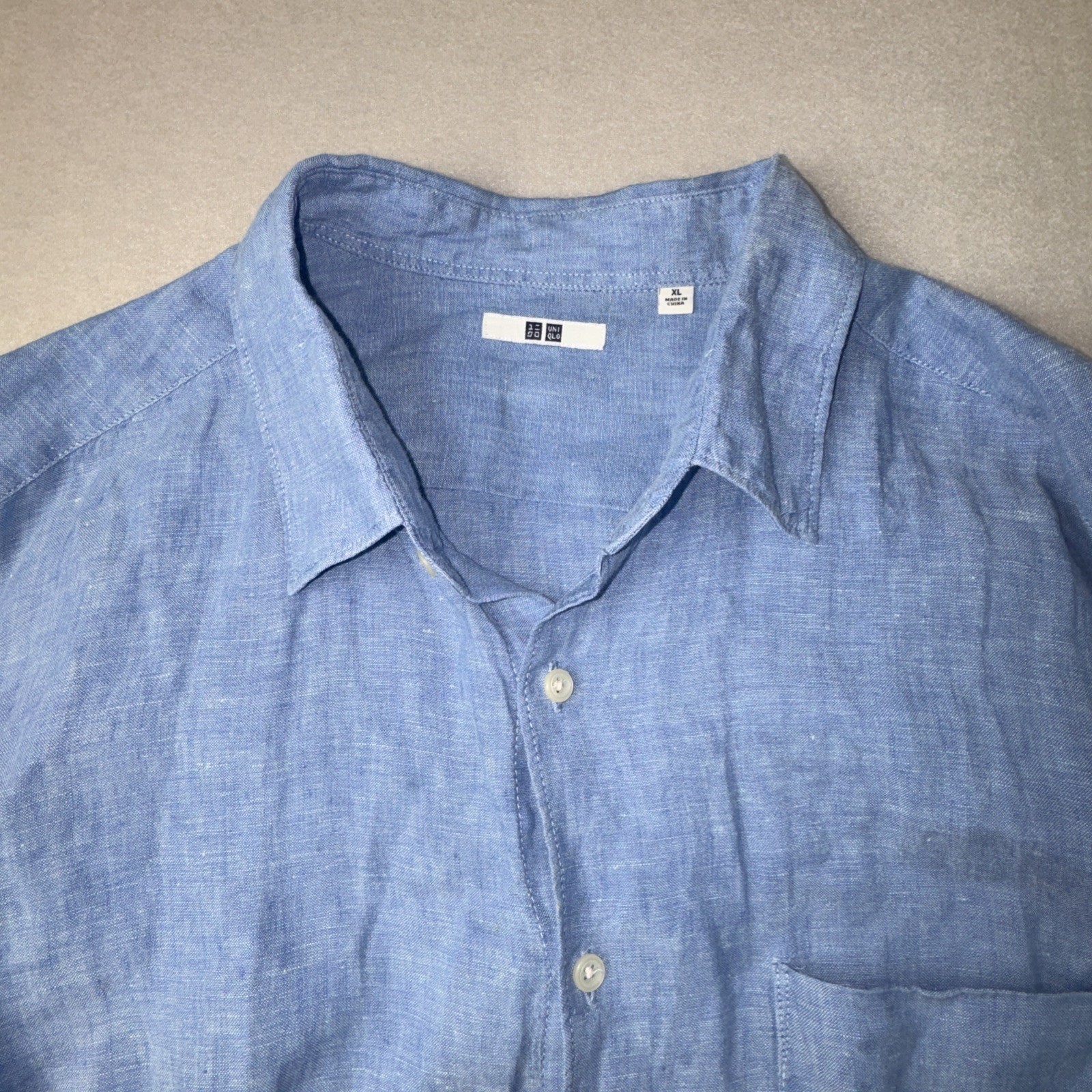 UNIQLO Premium Linen Long Sleeve Button Up Shirt Dark Blue Men's Size XL thumbnail 2
